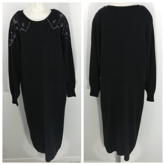 Vtg Beaded Sweater Dress Size L - Picture 2 of 8